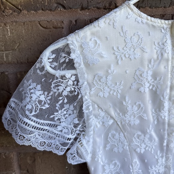 Vintage Jessica McClintock Bridal Flower Girl Dress Lace Ivory White Sz 8 - Picture 8 of 12